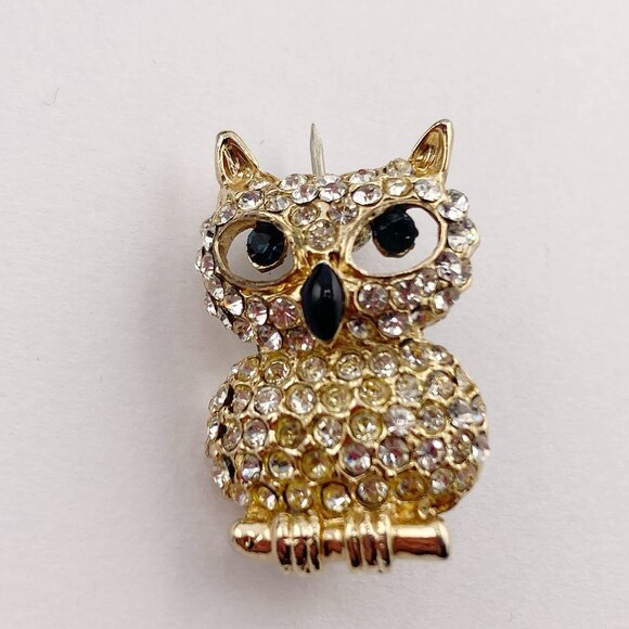 VINTAGE Clear rhinestone owl on perch brooch c. 1980s 1990s does 1940s 1950s pin - Picture 3 of 6